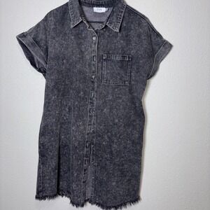 BLUIVY Rustic Denim Shirt Dress Chic Rustic Short-sleeve Button Down Size Small